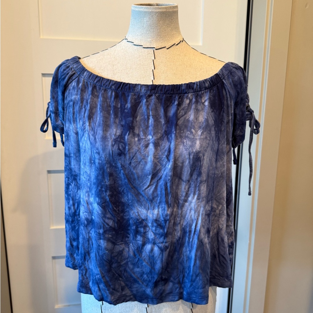 American Eagle Outfitters Navy Blue Tie-Dye Off-Shoulder Tunic